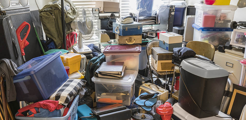 a variety of personal belongings in a storage unit