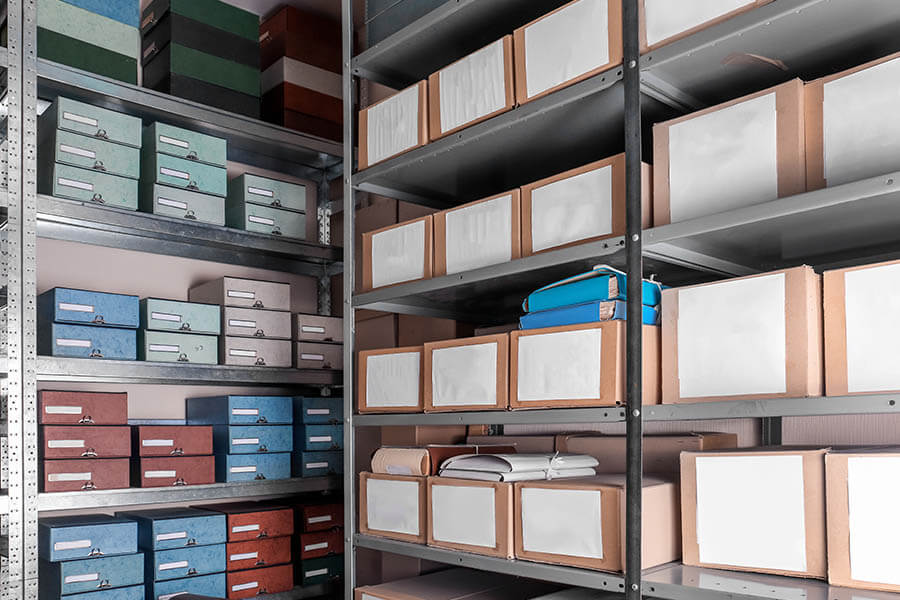 shelves of stored paper documents in a storage unit springfield il