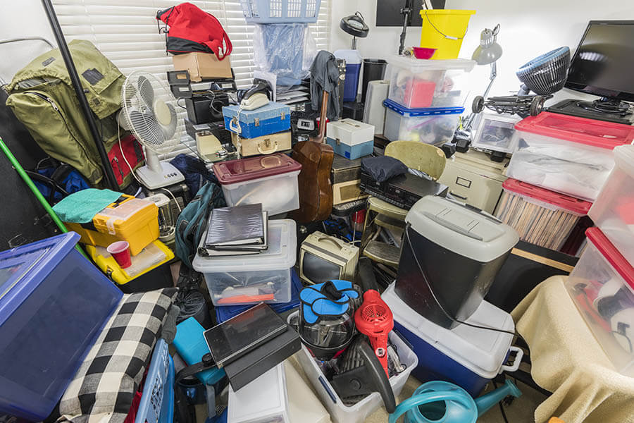 interior of a storage unit full of various items.